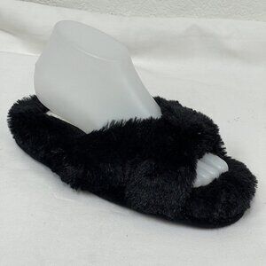 Womens S 6/7 Fuzzy Cross Band Slippers Soft Plush Furry House Shoes Open Toe